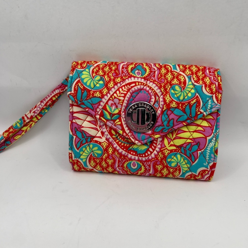 Vera Bradley Turnlock Wristlet Wallet Paisley in Paradise, Pink, Red